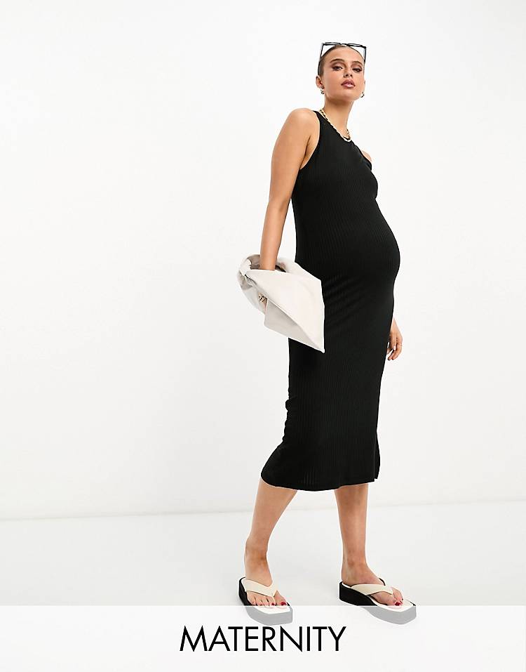 Mamalicious Maternity jersey midi dress in black
